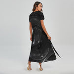 Black Snake Print Short Sleeve Maxi Dress