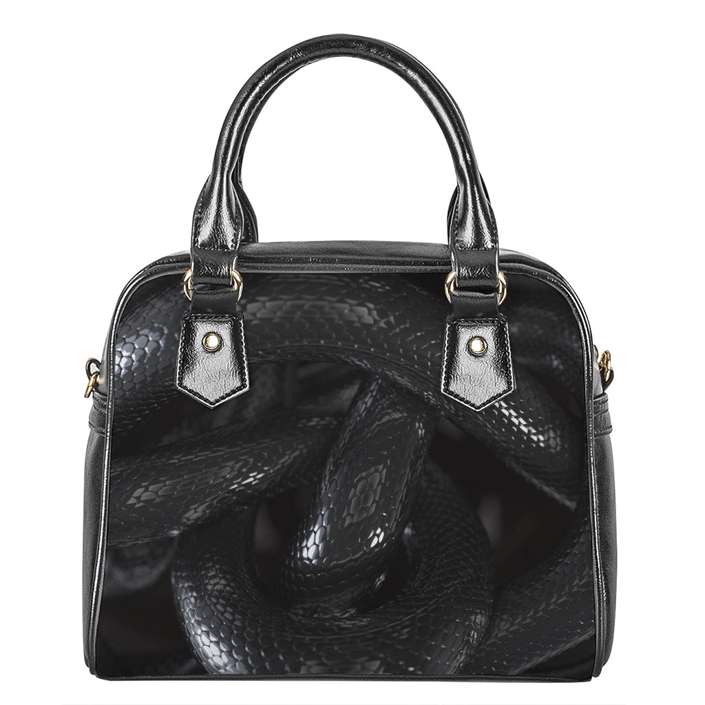 Black Snake Print Shoulder Handbag