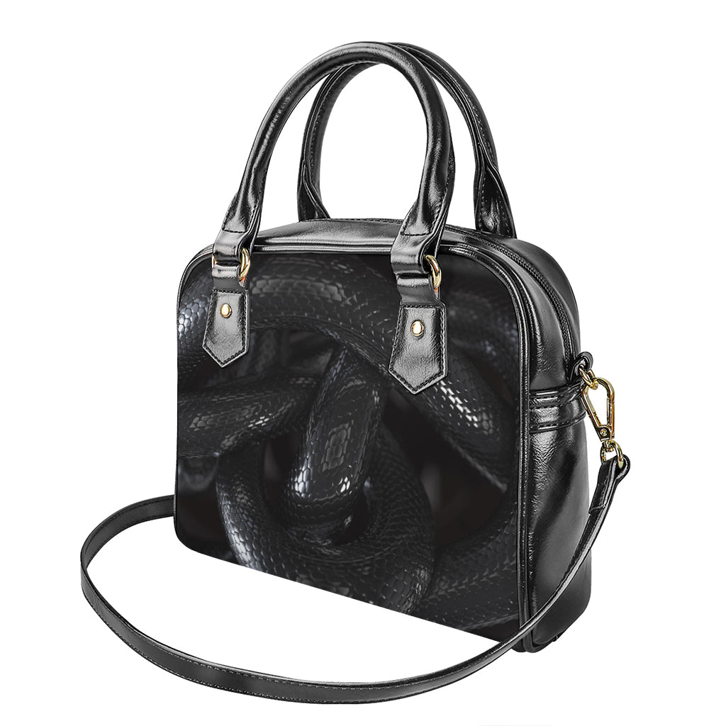 Black Snake Print Shoulder Handbag