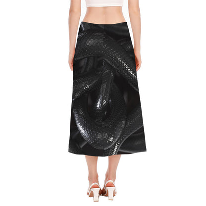Black Snake Print Side Slit Midi Skirt