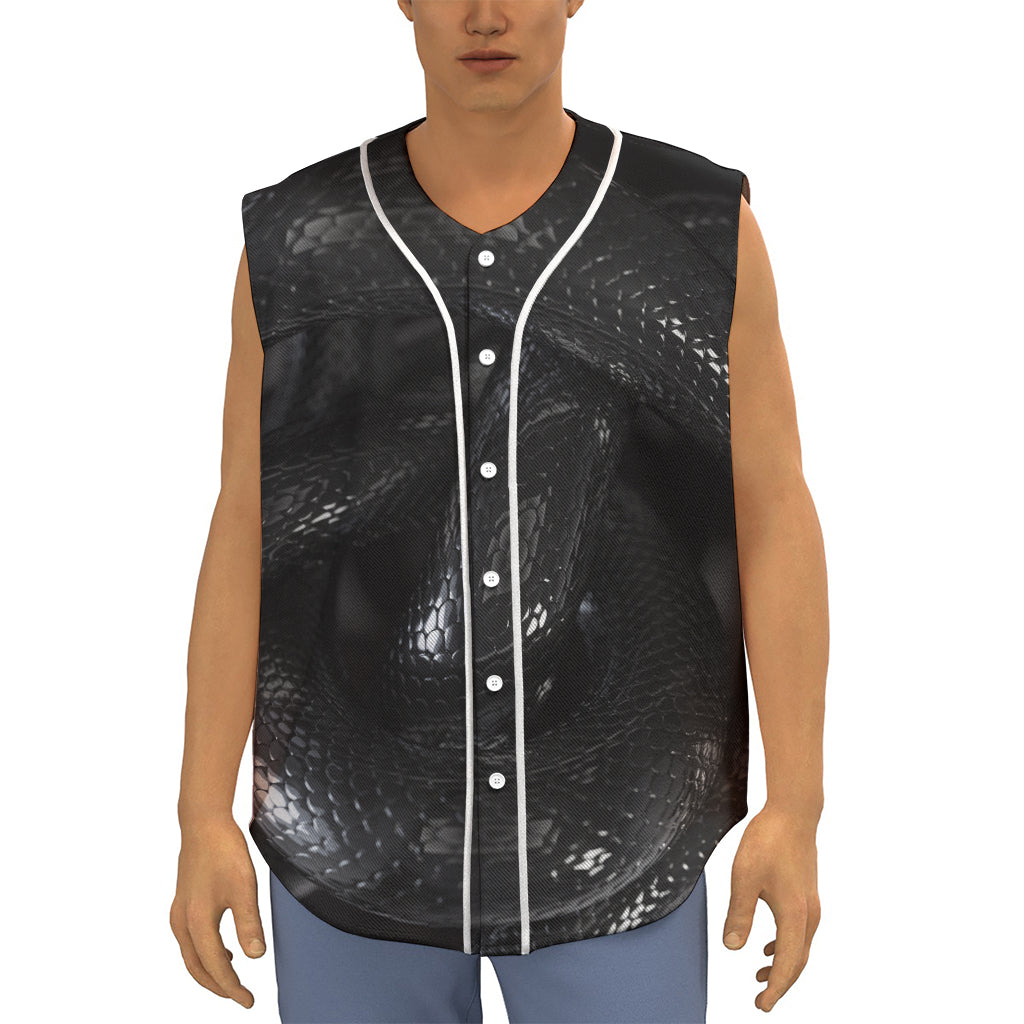 Black Snake Print Sleeveless Baseball Jersey