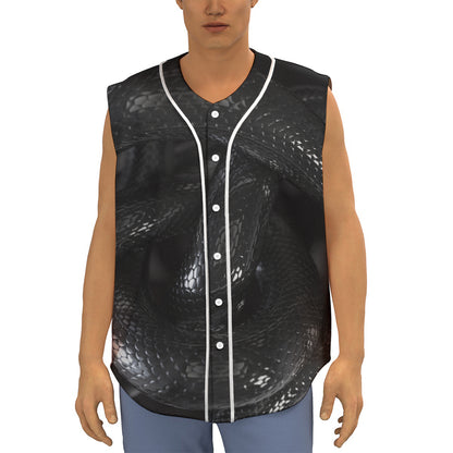 Black Snake Print Sleeveless Baseball Jersey