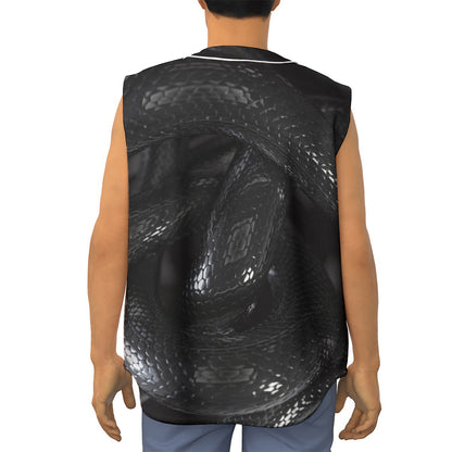 Black Snake Print Sleeveless Baseball Jersey