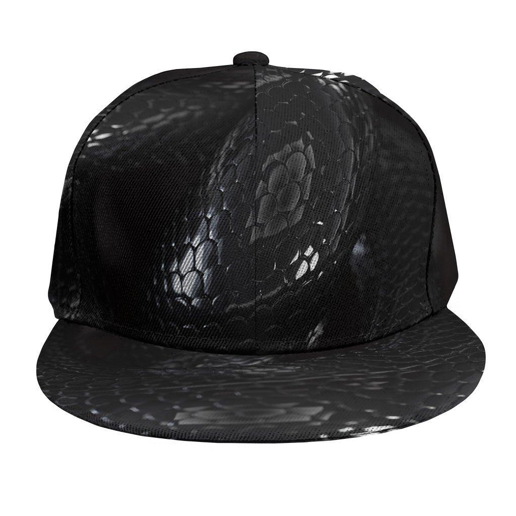 Black Snake Print Snapback Cap