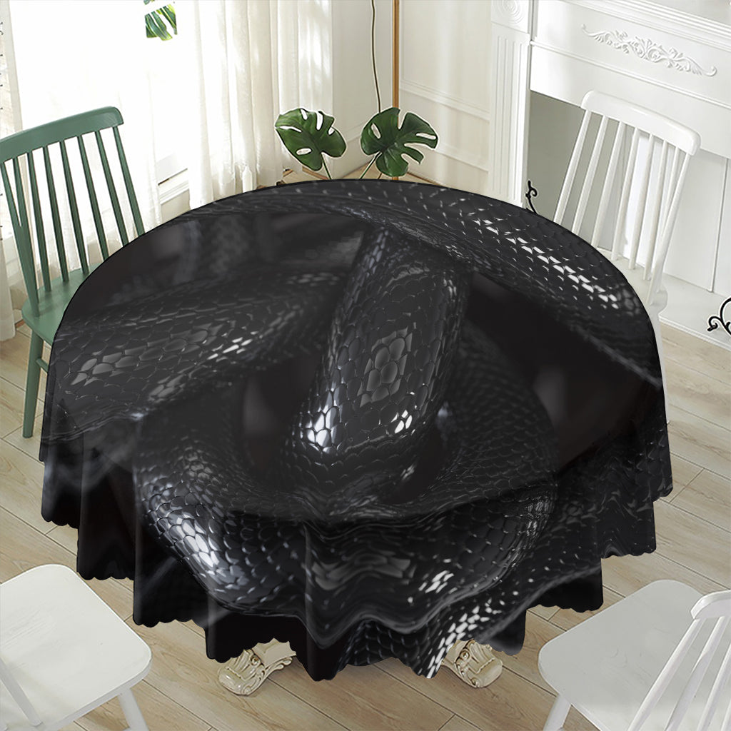 Black Snake Print Waterproof Round Tablecloth