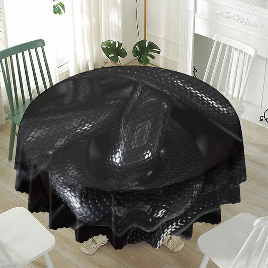 Black Snake Print Waterproof Round Tablecloth