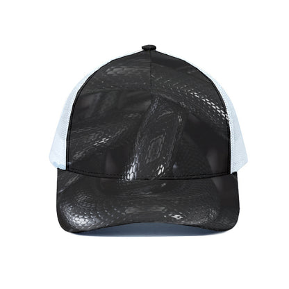 Black Snake Print White Mesh Trucker Cap