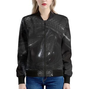 Black Snake Print Women's Bomber Jacket