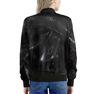 Black Snake Print Women's Bomber Jacket