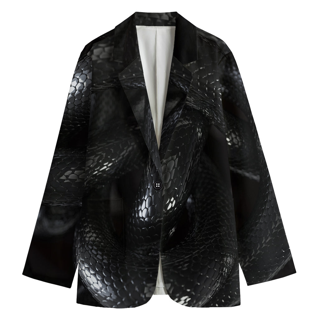Black Snake Print Women's Cotton Blazer