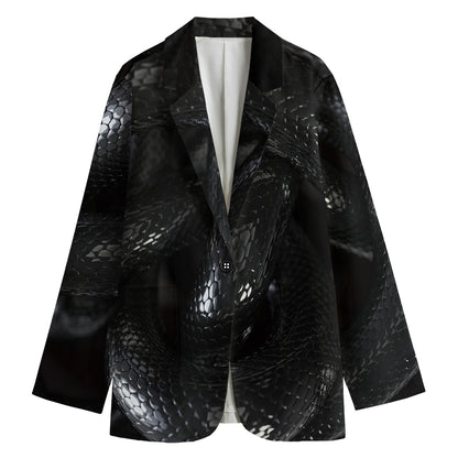 Black Snake Print Women's Cotton Blazer
