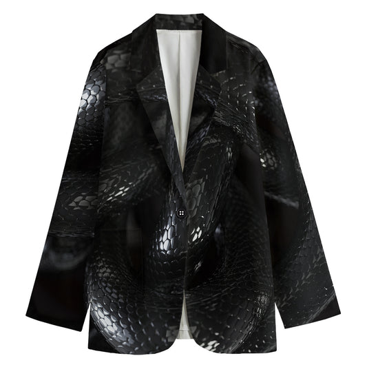 Black Snake Print Women's Cotton Blazer
