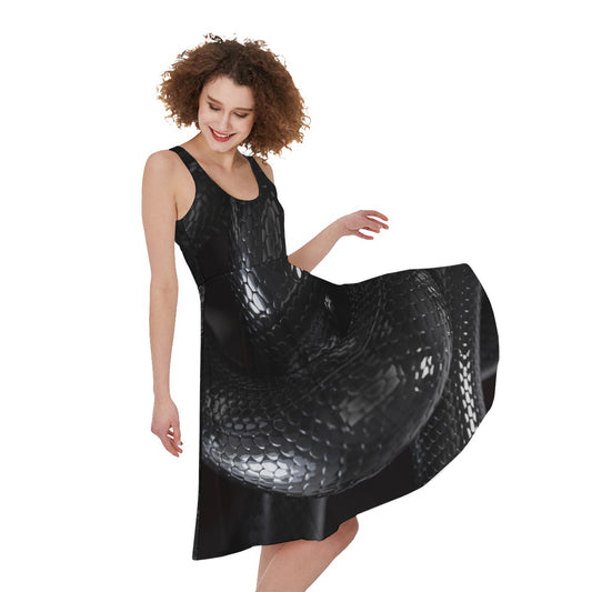 Black Snake Print Women's Sleeveless Dress