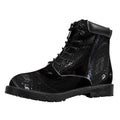 Black Snake Print Padded Collar Lace Up Boots