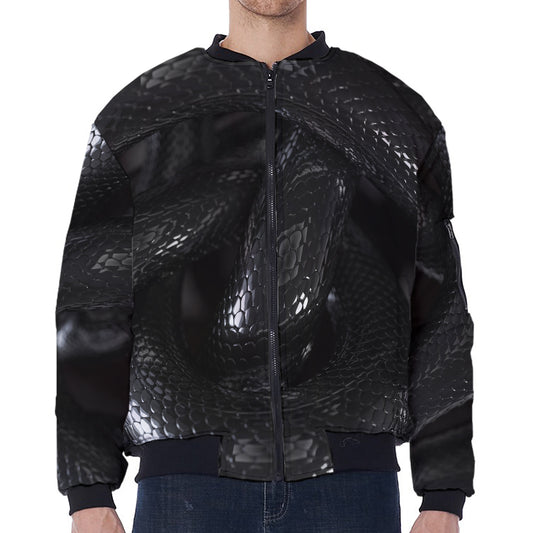 Black Snake Print Zip Sleeve Bomber Jacket