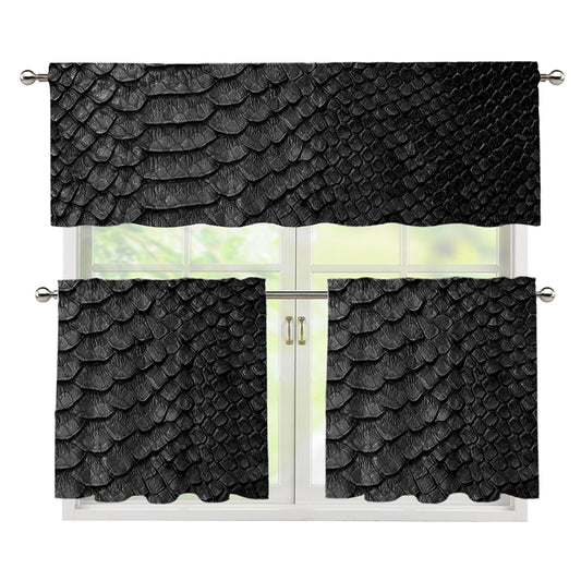 Black Snakeskin Print 3 Piece Kitchen Curtains