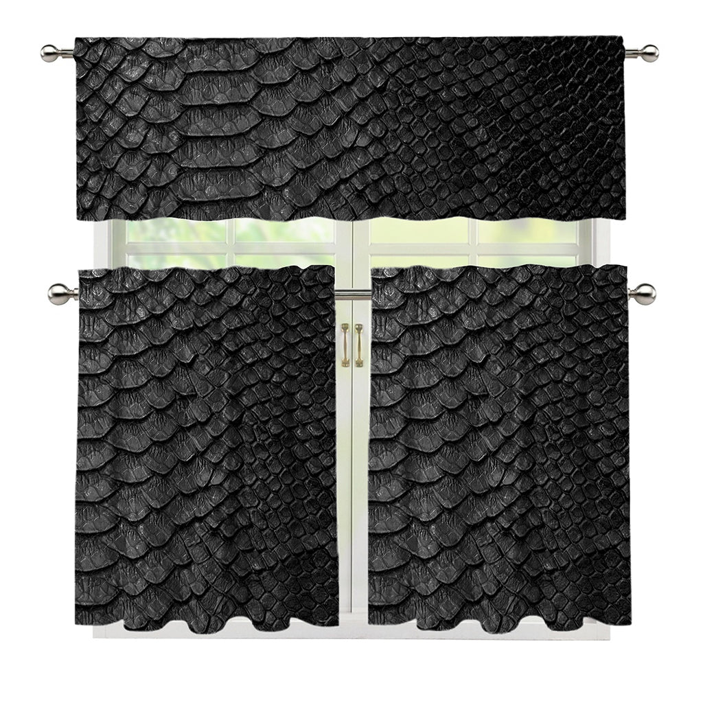 Black Snakeskin Print 3 Piece Kitchen Curtains