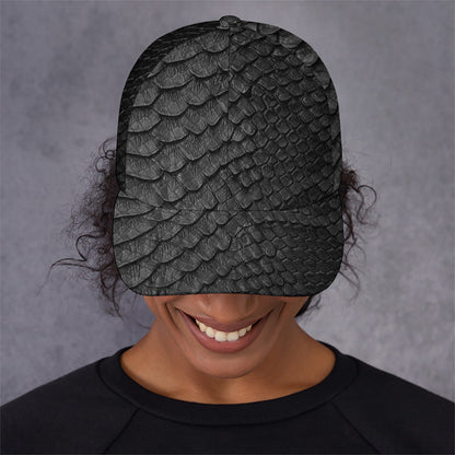 Black Snakeskin Print Baseball Cap
