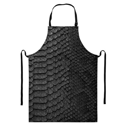 Black Snakeskin Print Bib Apron With Pocket