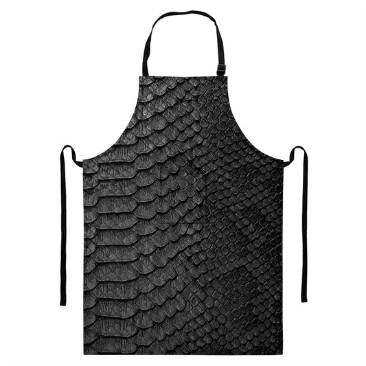 Black Snakeskin Print Bib Apron With Pocket