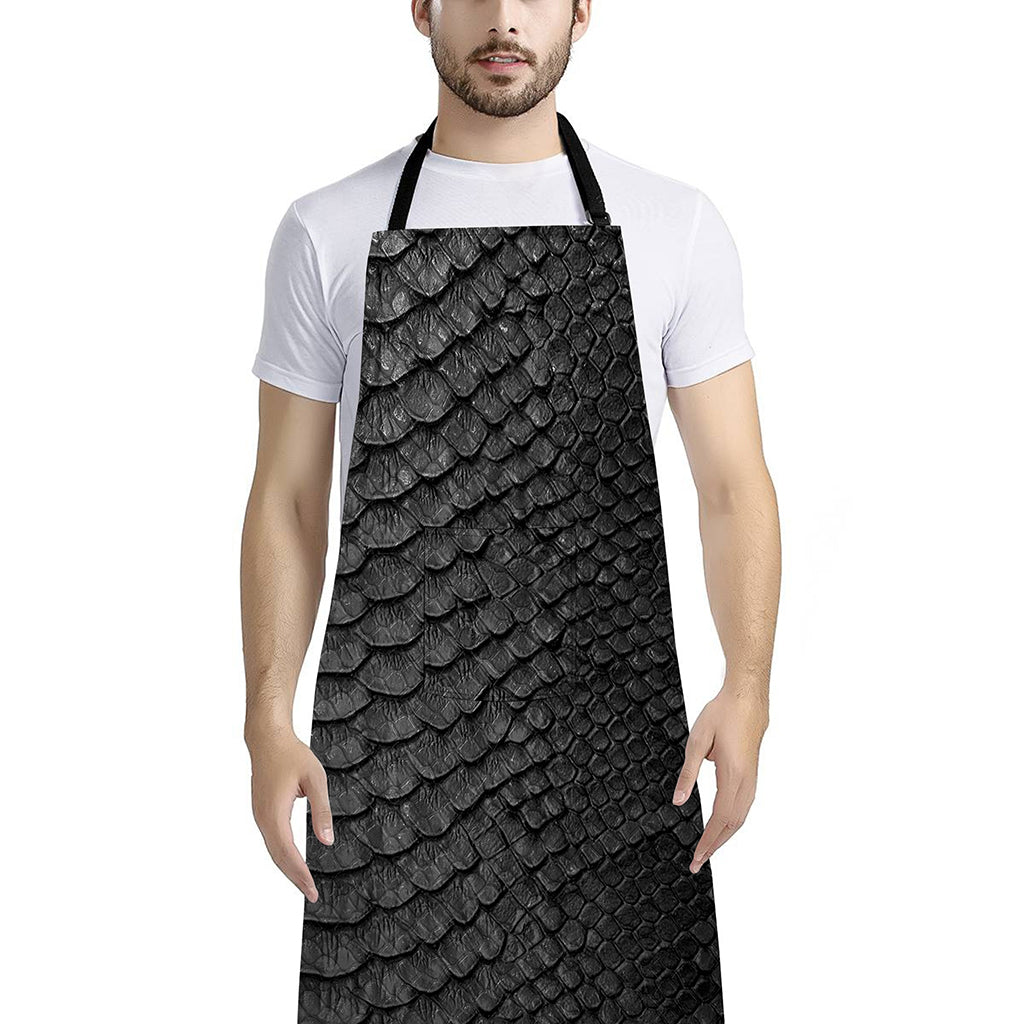 Black Snakeskin Print Bib Apron With Pocket