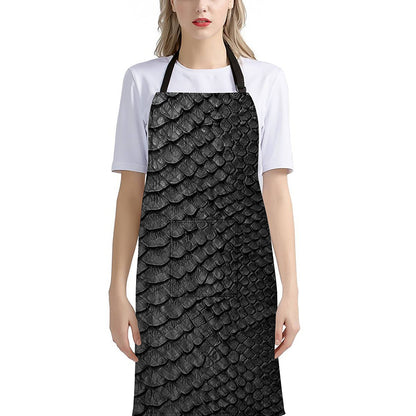 Black Snakeskin Print Bib Apron With Pocket