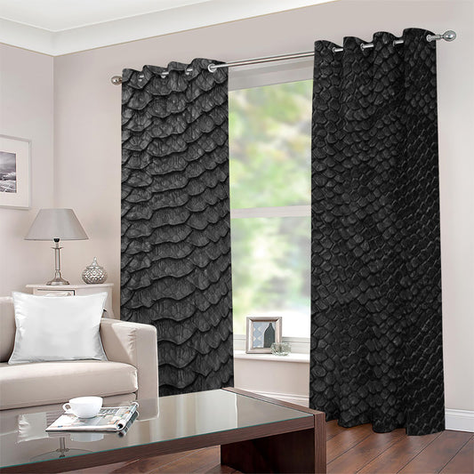 Black Snakeskin Print Blackout Grommet Curtains