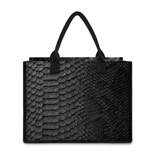 Black Snakeskin Print Canvas Tote Bag