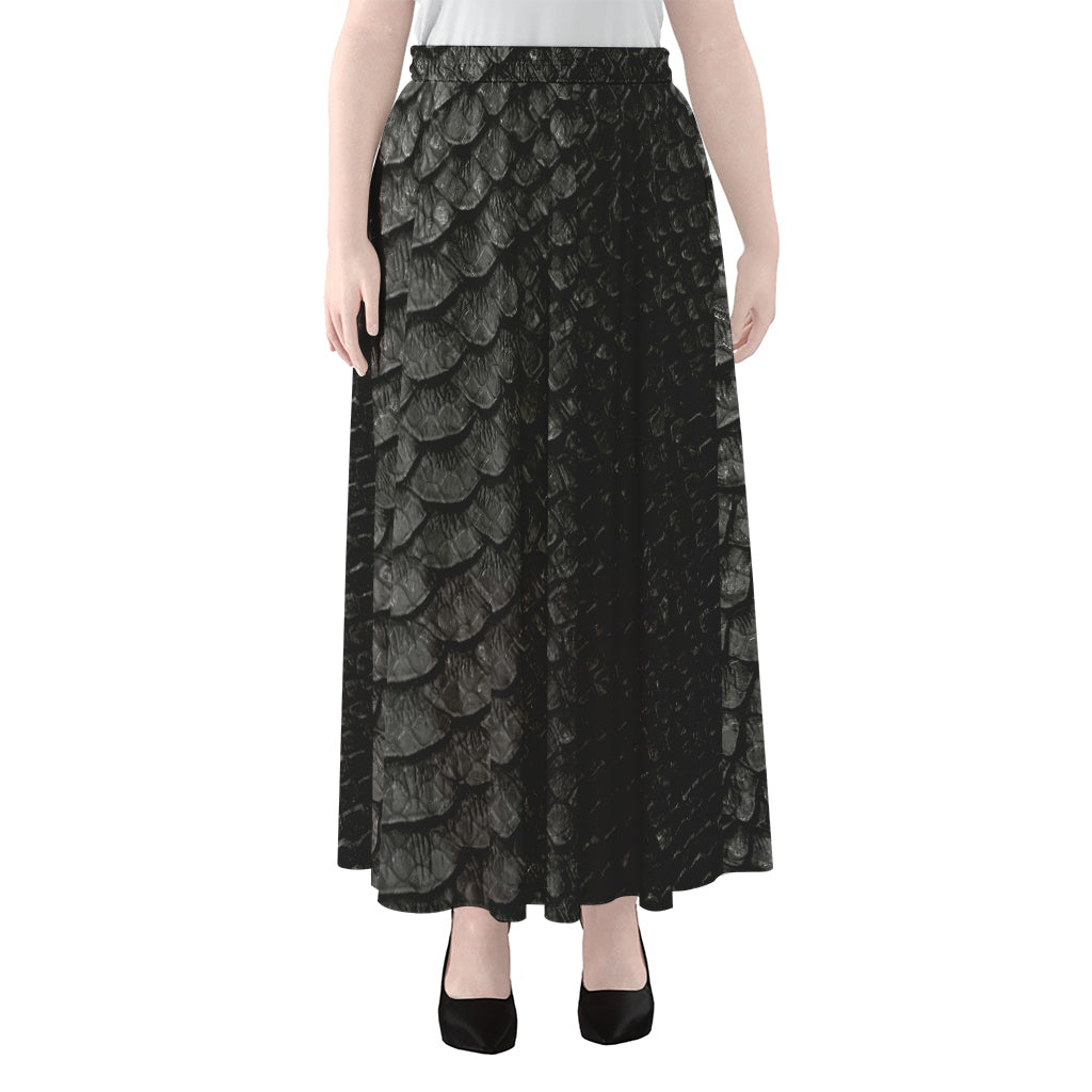 Black Snakeskin Print Chiffon Maxi Skirt