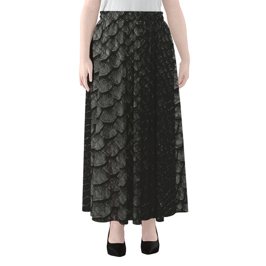 Black Snakeskin Print Chiffon Maxi Skirt