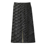 Black Snakeskin Print Cotton Front Slit Maxi Skirt