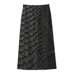 Black Snakeskin Print Cotton Front Slit Maxi Skirt
