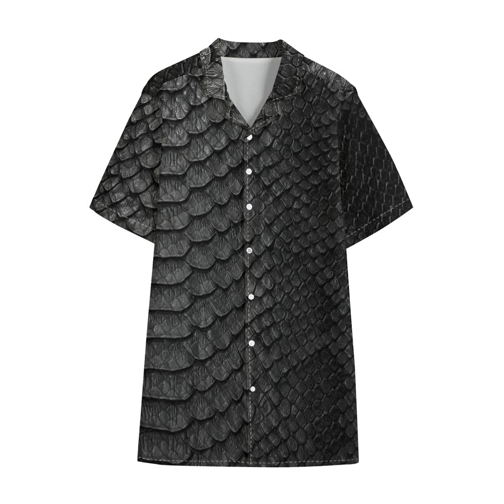 Black Snakeskin Print Cotton Hawaiian Shirt