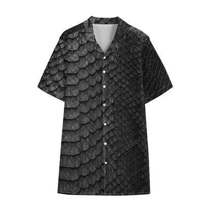 Black Snakeskin Print Cotton Hawaiian Shirt