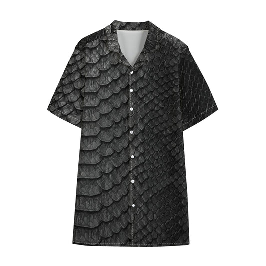 Black Snakeskin Print Cotton Hawaiian Shirt