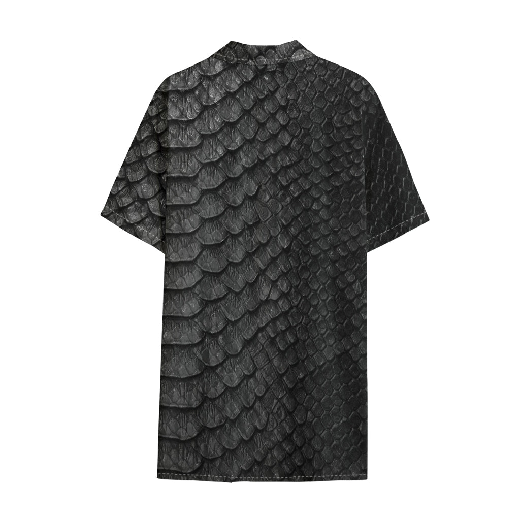 Black Snakeskin Print Cotton Hawaiian Shirt