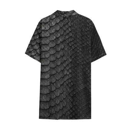 Black Snakeskin Print Cotton Hawaiian Shirt