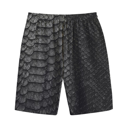 Black Snakeskin Print Cotton Shorts