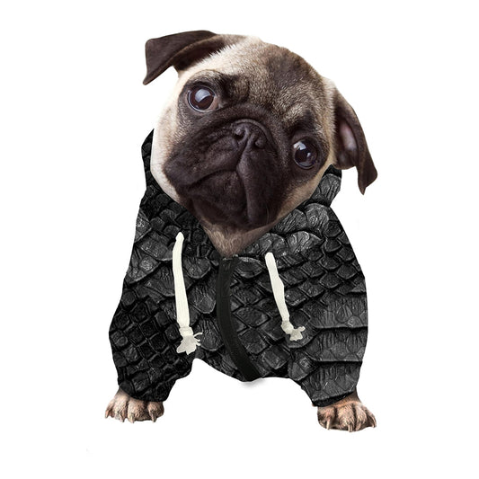 Black Snakeskin Print Dog Zip Up Hoodie