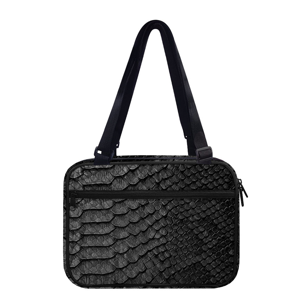 Black Snakeskin Print Double Strap Bible Bag