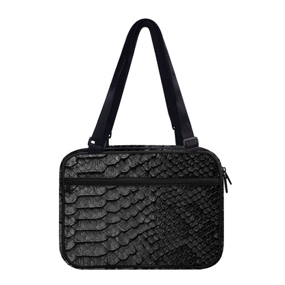 Black Snakeskin Print Double Strap Bible Bag