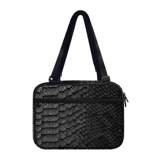 Black Snakeskin Print Double Strap Bible Bag