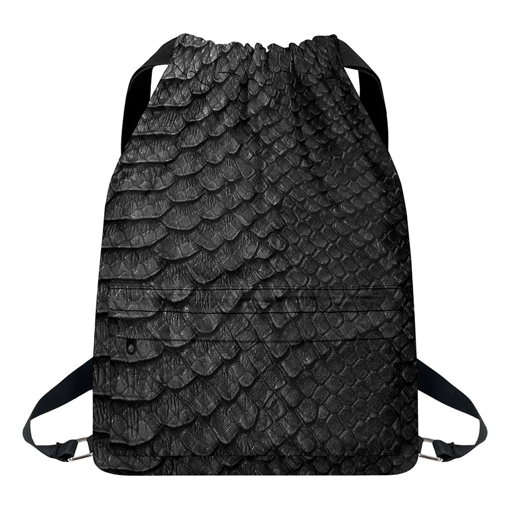 Black Snakeskin Print Drawstring Backpack