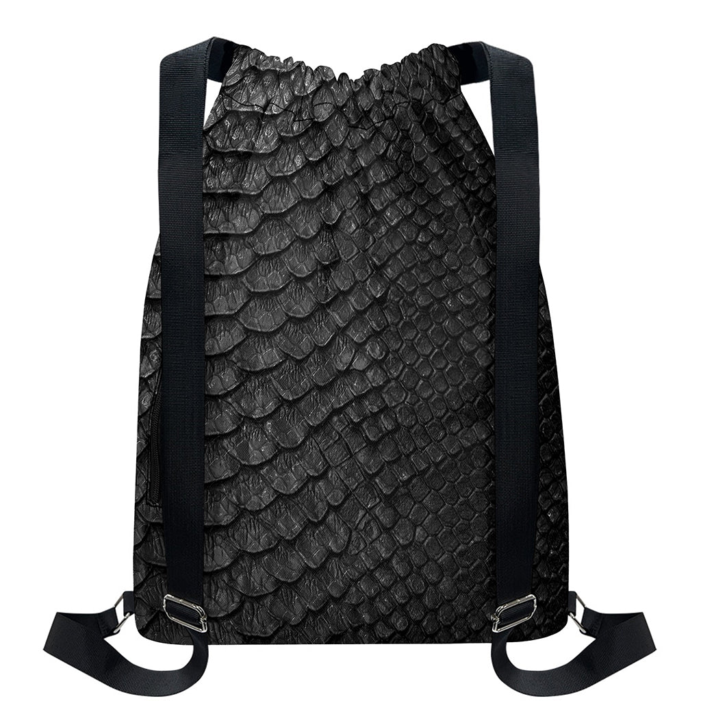 Black Snakeskin Print Drawstring Backpack