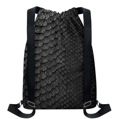 Black Snakeskin Print Drawstring Backpack