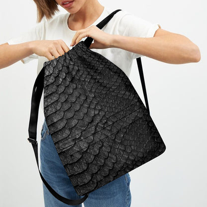 Black Snakeskin Print Drawstring Backpack