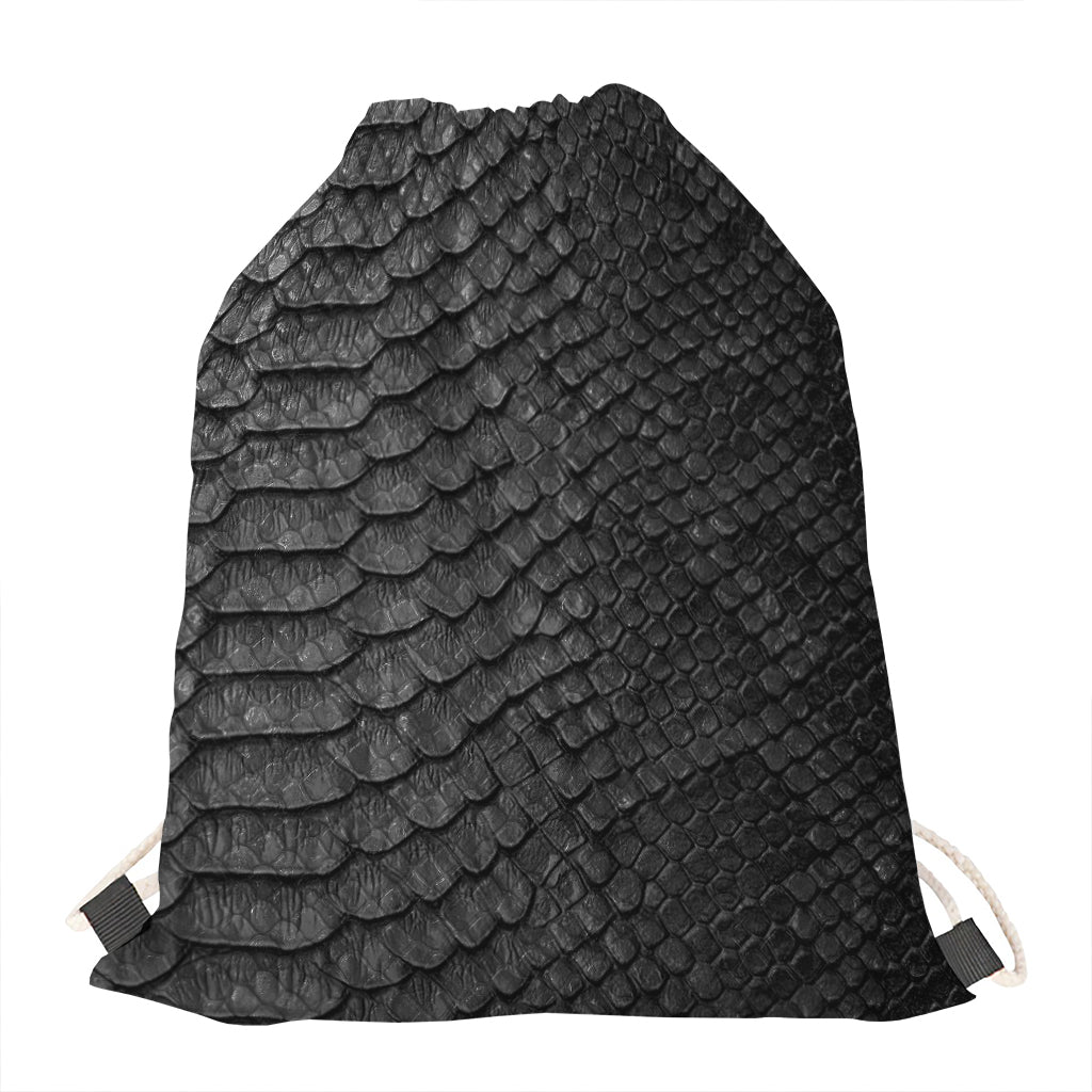 Black Snakeskin Print Drawstring Bag