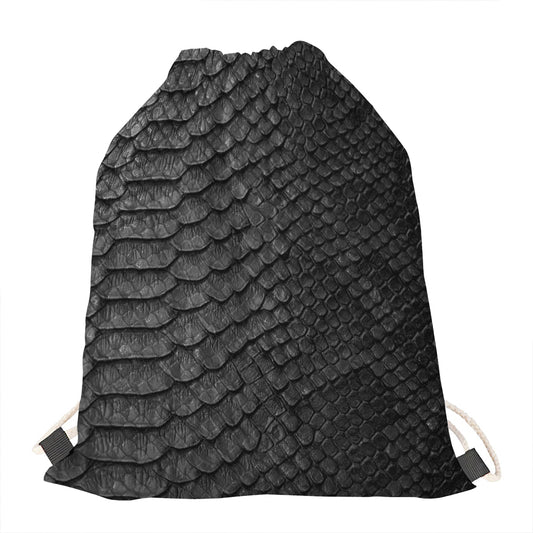 Black Snakeskin Print Drawstring Bag