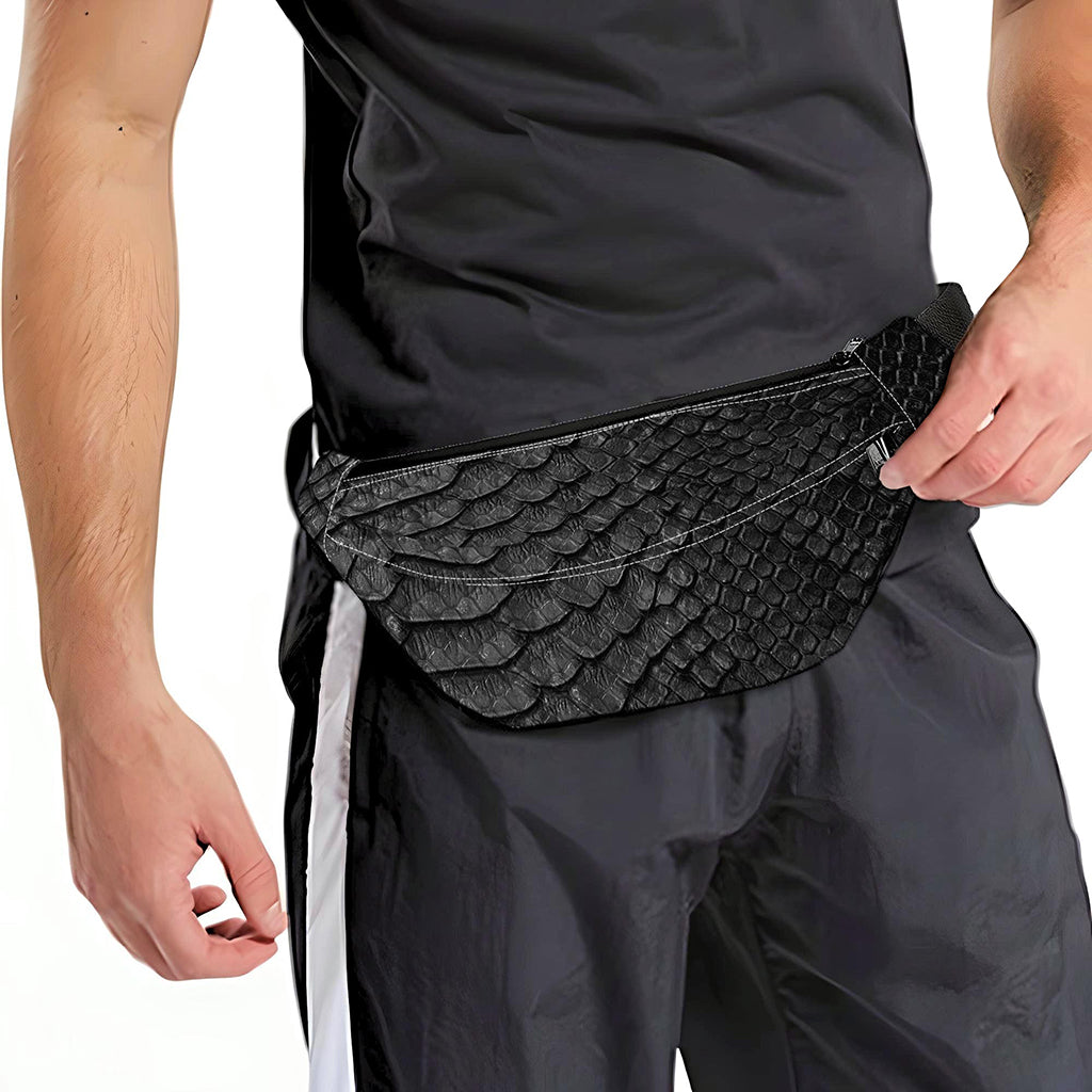 Black Snakeskin Print Fanny Pack