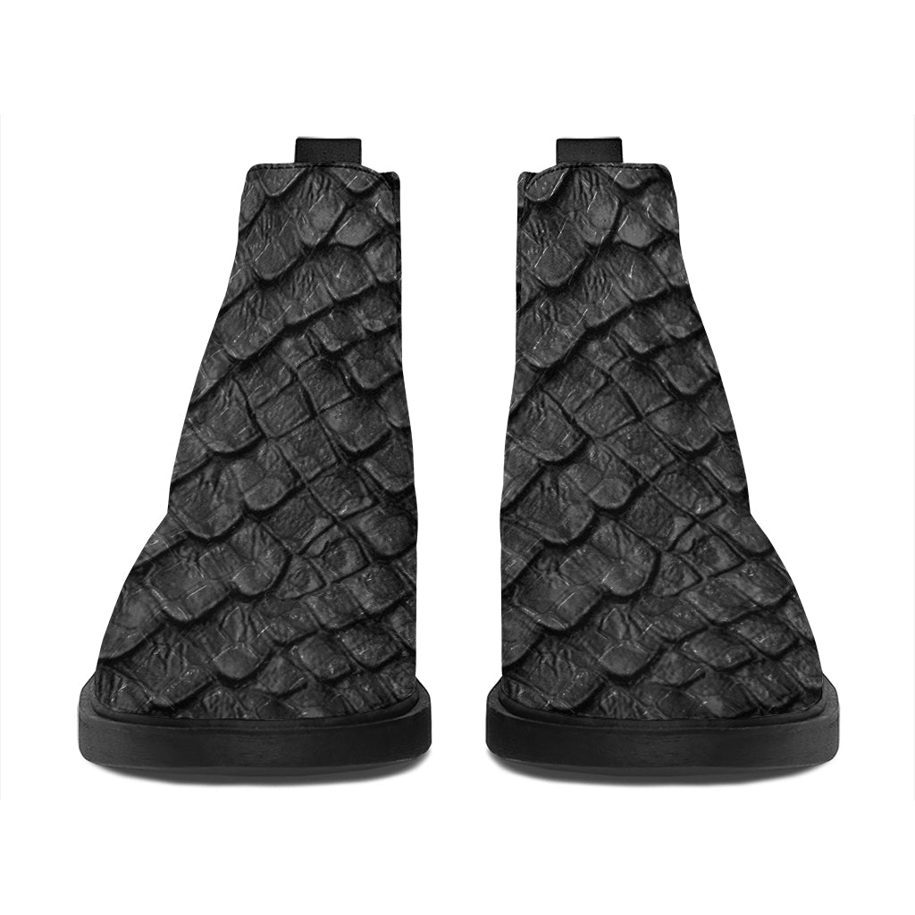 Black Snakeskin Print Flat Ankle Boots